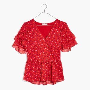 Madewell floral tiered sleeve peplum top